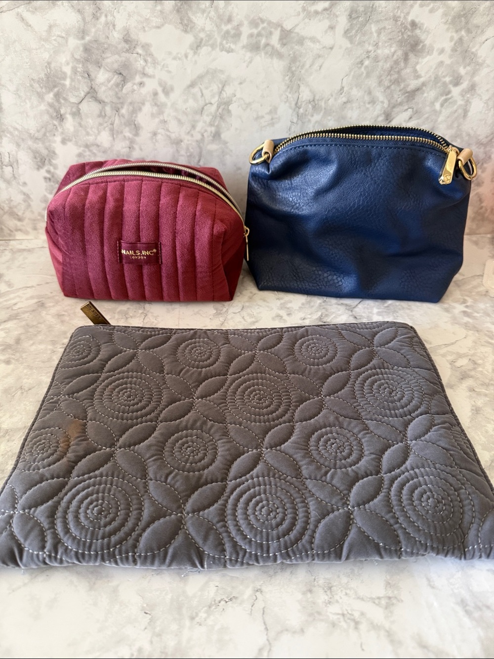 Bundle Burgundy Quilted Makeup Pouch - Women Bags